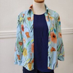 Alice+Olivia Floral shirt long or 3/4 sleeve collare Neck